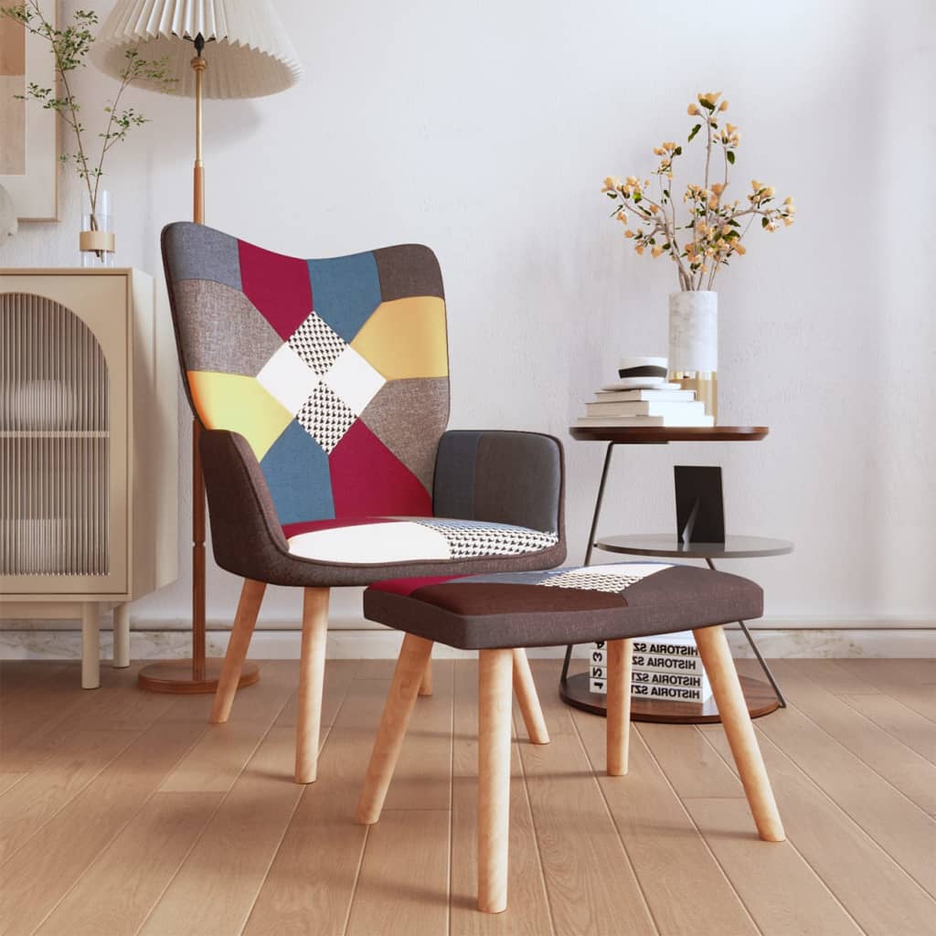 Relaxstoel met voetenbank patchwork stof is nu te koop bij PeponiXL, paradijselijk wonen!