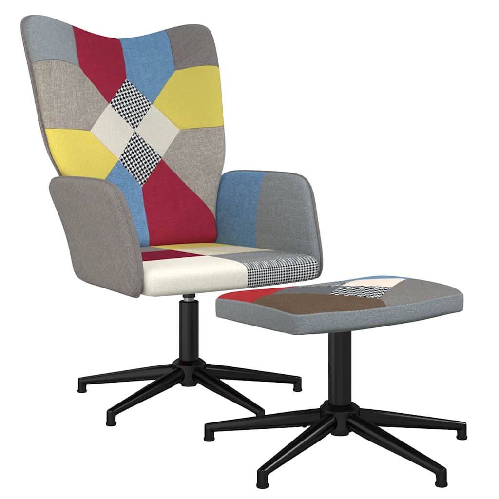 Relaxstoel met voetenbank patchwork stof is nu te koop bij PeponiXL, paradijselijk wonen!