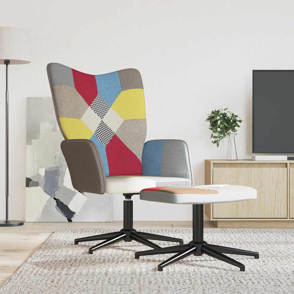Relaxstoel met voetenbank patchwork stof is nu te koop bij PeponiXL, paradijselijk wonen!