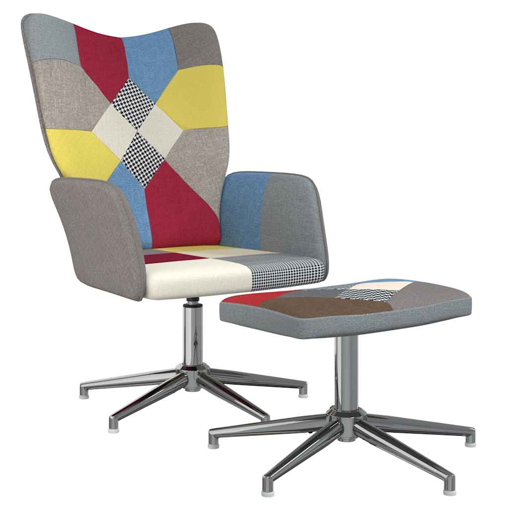 Relaxstoel met voetenbank patchwork stof is nu te koop bij PeponiXL, paradijselijk wonen!