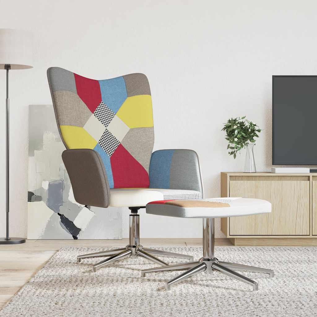 Relaxstoel met voetenbank patchwork stof is nu te koop bij PeponiXL, paradijselijk wonen!