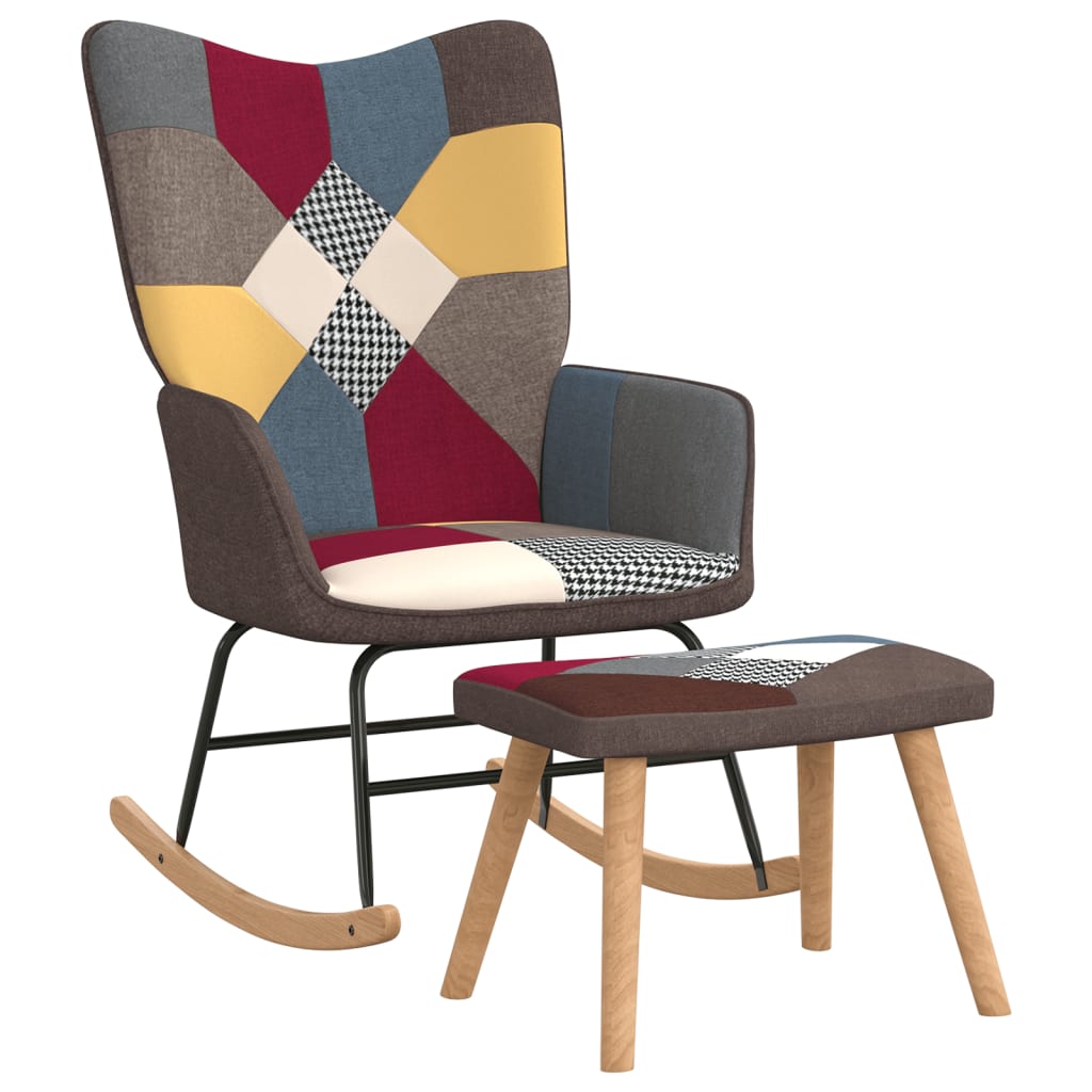 Schommelstoel met voetenbank patchwork stof is nu te koop bij PeponiXL, paradijselijk wonen!