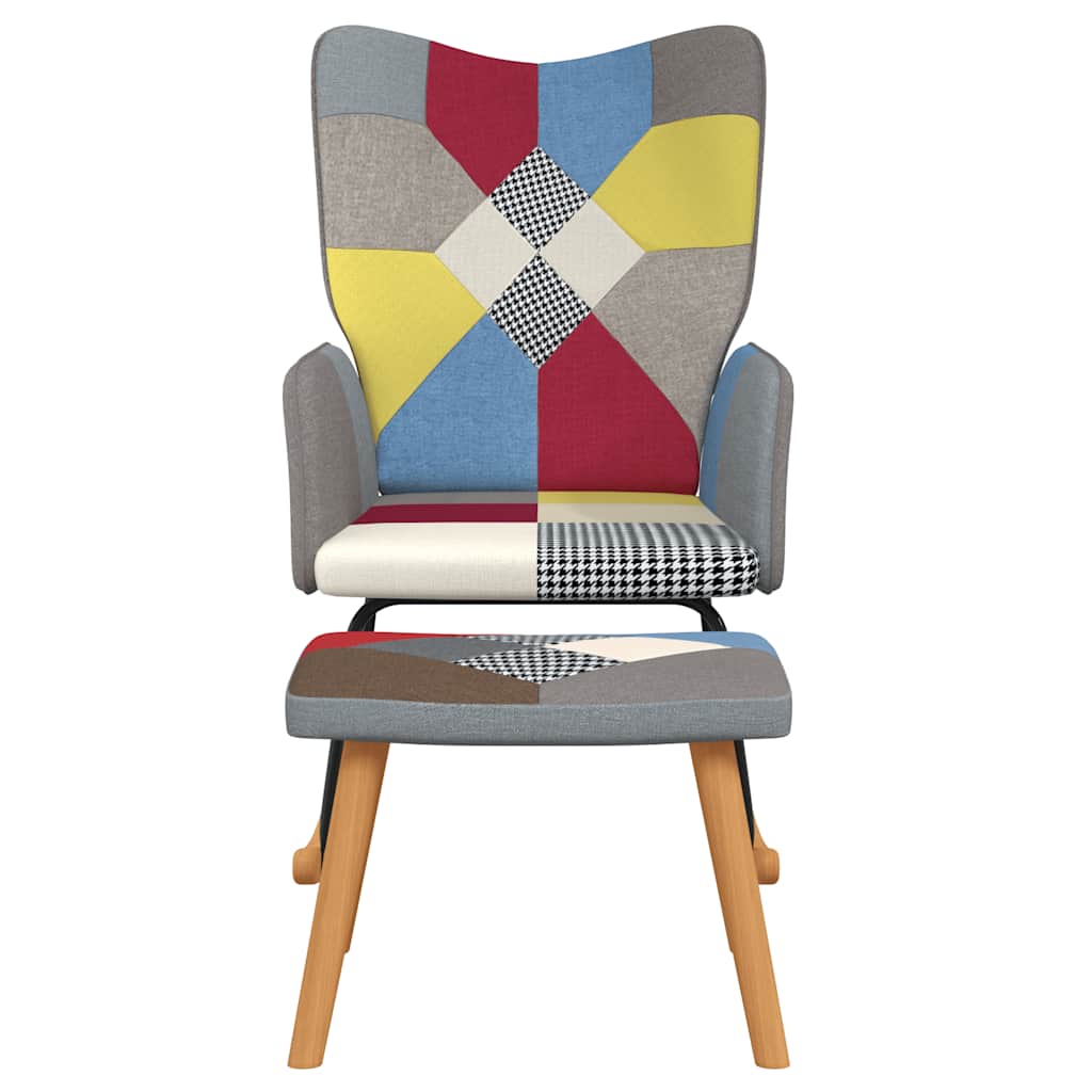 Schommelstoel met voetenbank patchwork stof is nu te koop bij PeponiXL, paradijselijk wonen!