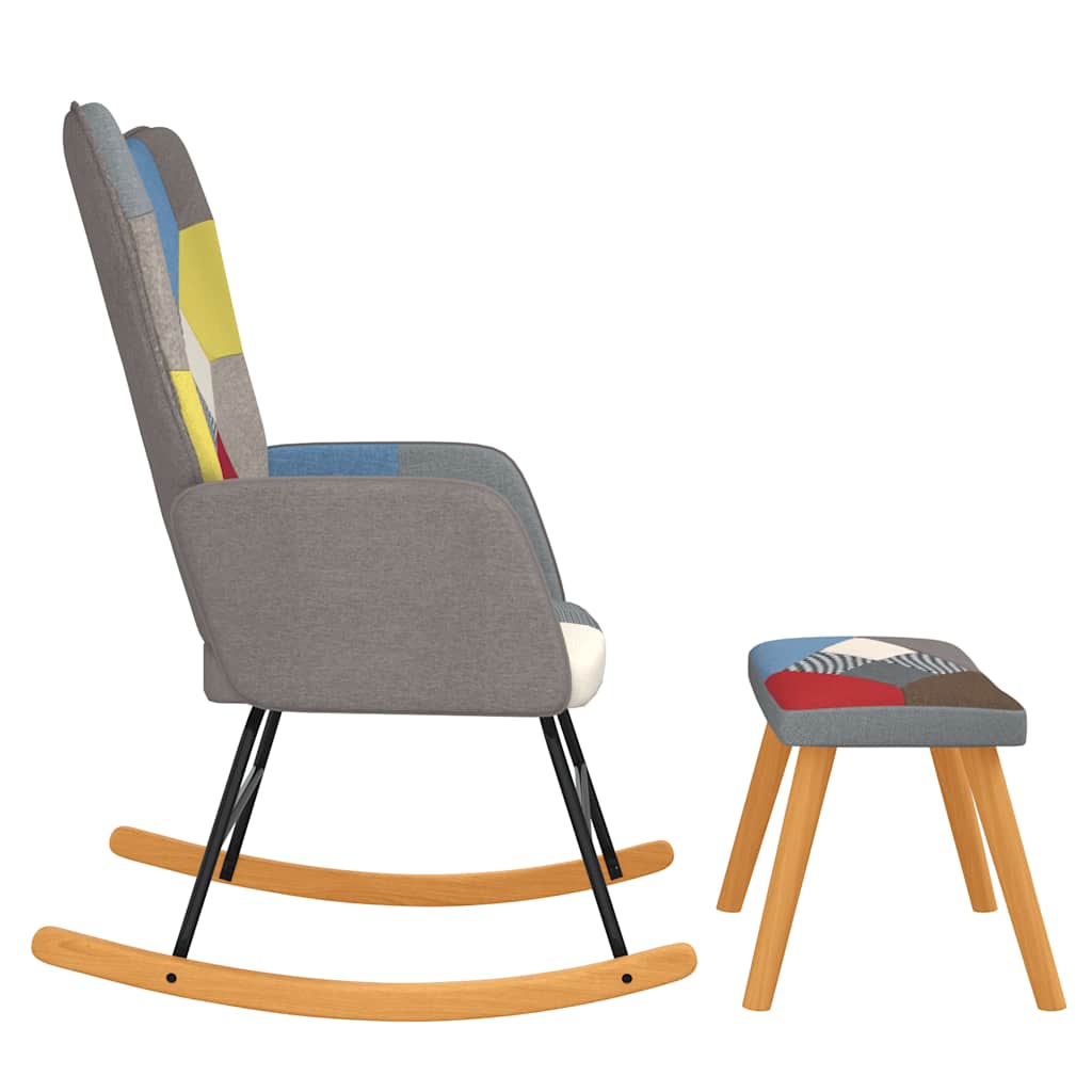 Schommelstoel met voetenbank patchwork stof is nu te koop bij PeponiXL, paradijselijk wonen!