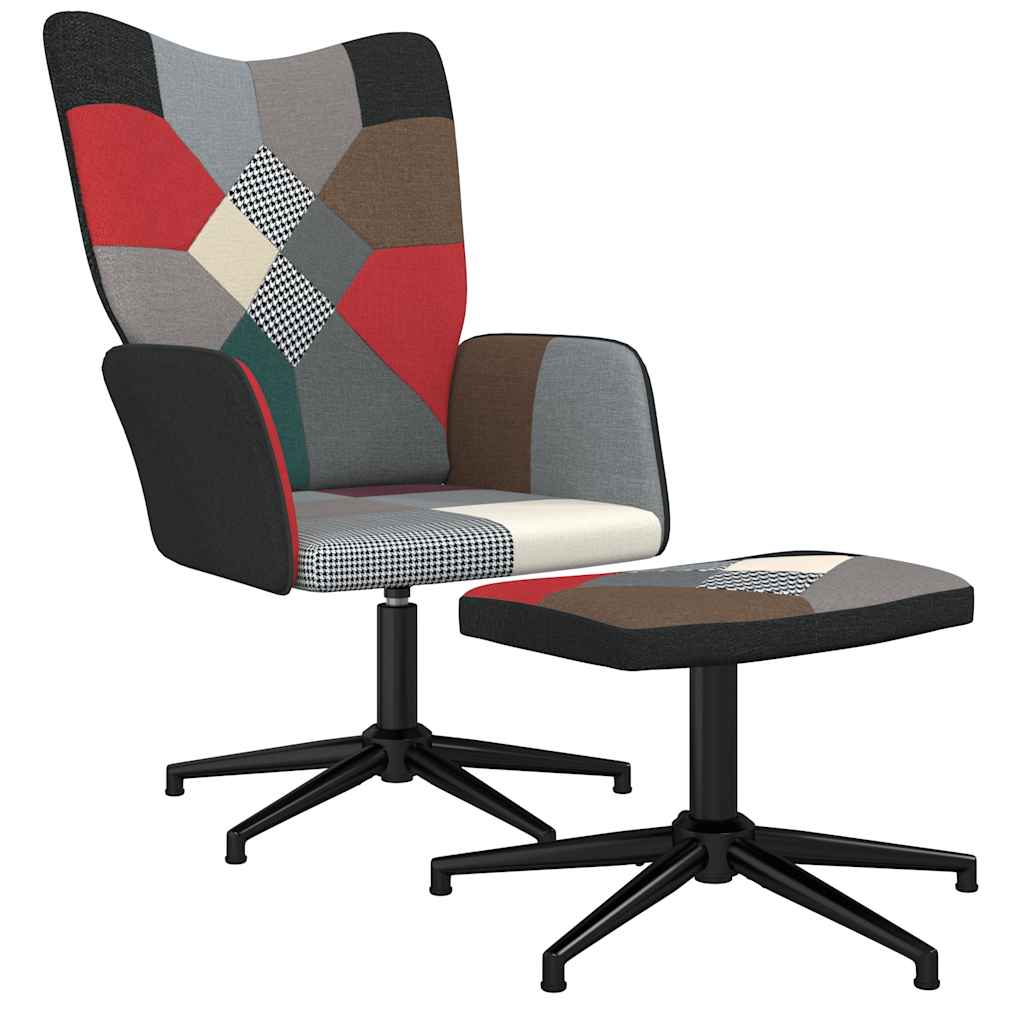 Relaxstoel met voetenbank patchwork stof is nu te koop bij PeponiXL, paradijselijk wonen!