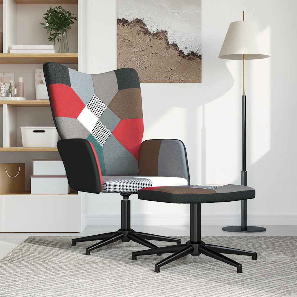 Relaxstoel met voetenbank patchwork stof is nu te koop bij PeponiXL, paradijselijk wonen!