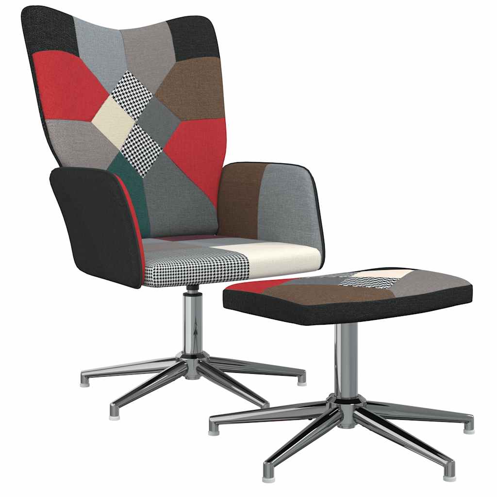 Relaxstoel met voetenbank patchwork stof is nu te koop bij PeponiXL, paradijselijk wonen!