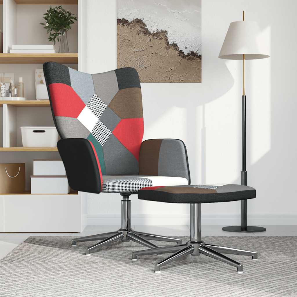 Relaxstoel met voetenbank patchwork stof is nu te koop bij PeponiXL, paradijselijk wonen!