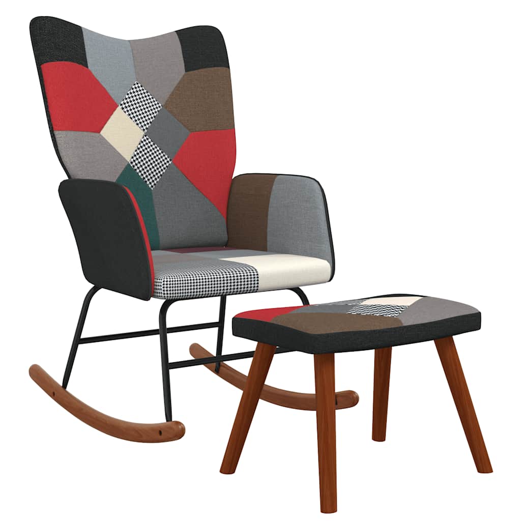 Schommelstoel met voetenbank patchwork stof is nu te koop bij PeponiXL, paradijselijk wonen!