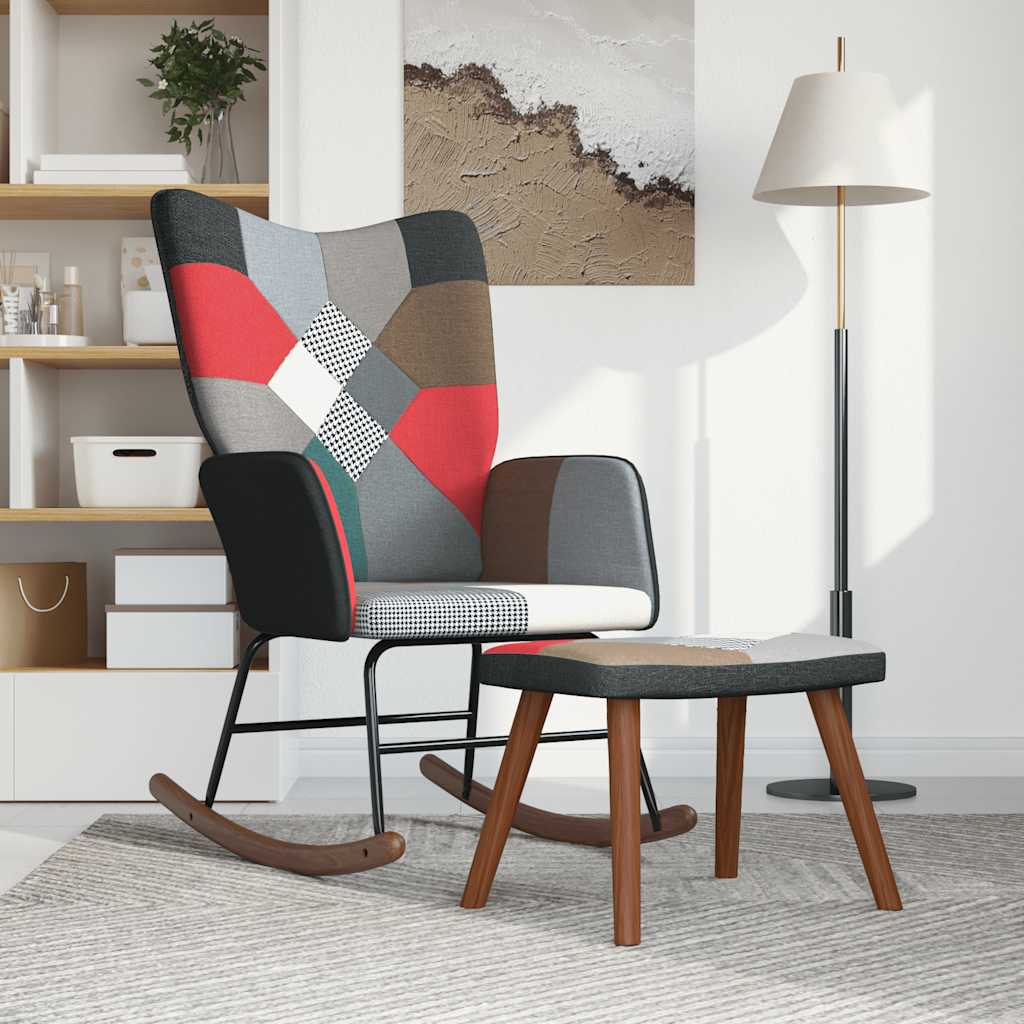 Schommelstoel met voetenbank patchwork stof is nu te koop bij PeponiXL, paradijselijk wonen!