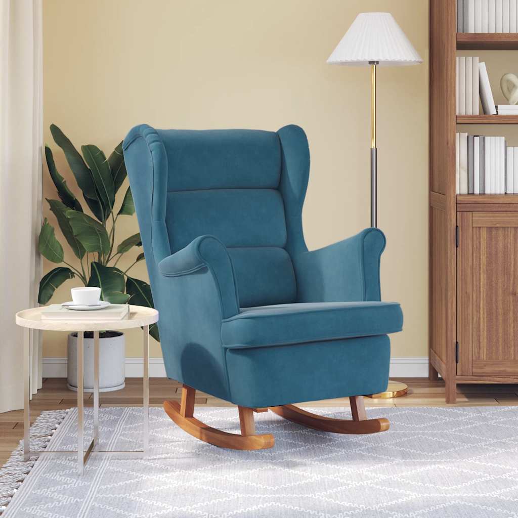 Schommelstoel met oorleuning fluweel massief hout blauw is nu te koop bij PeponiXL, paradijselijk wonen!