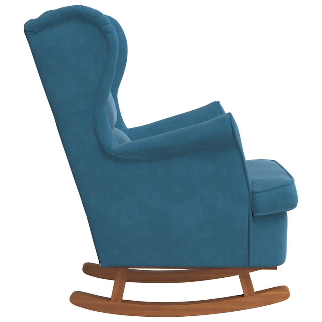 Schommelstoel met oorleuning fluweel massief hout blauw is nu te koop bij PeponiXL, paradijselijk wonen!