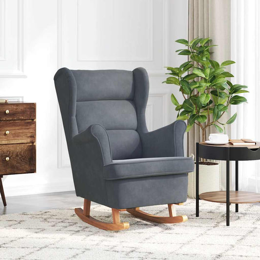 Schommelstoel met oorleuning donkergrijs fluweel massief hout is nu te koop bij PeponiXL, paradijselijk wonen!