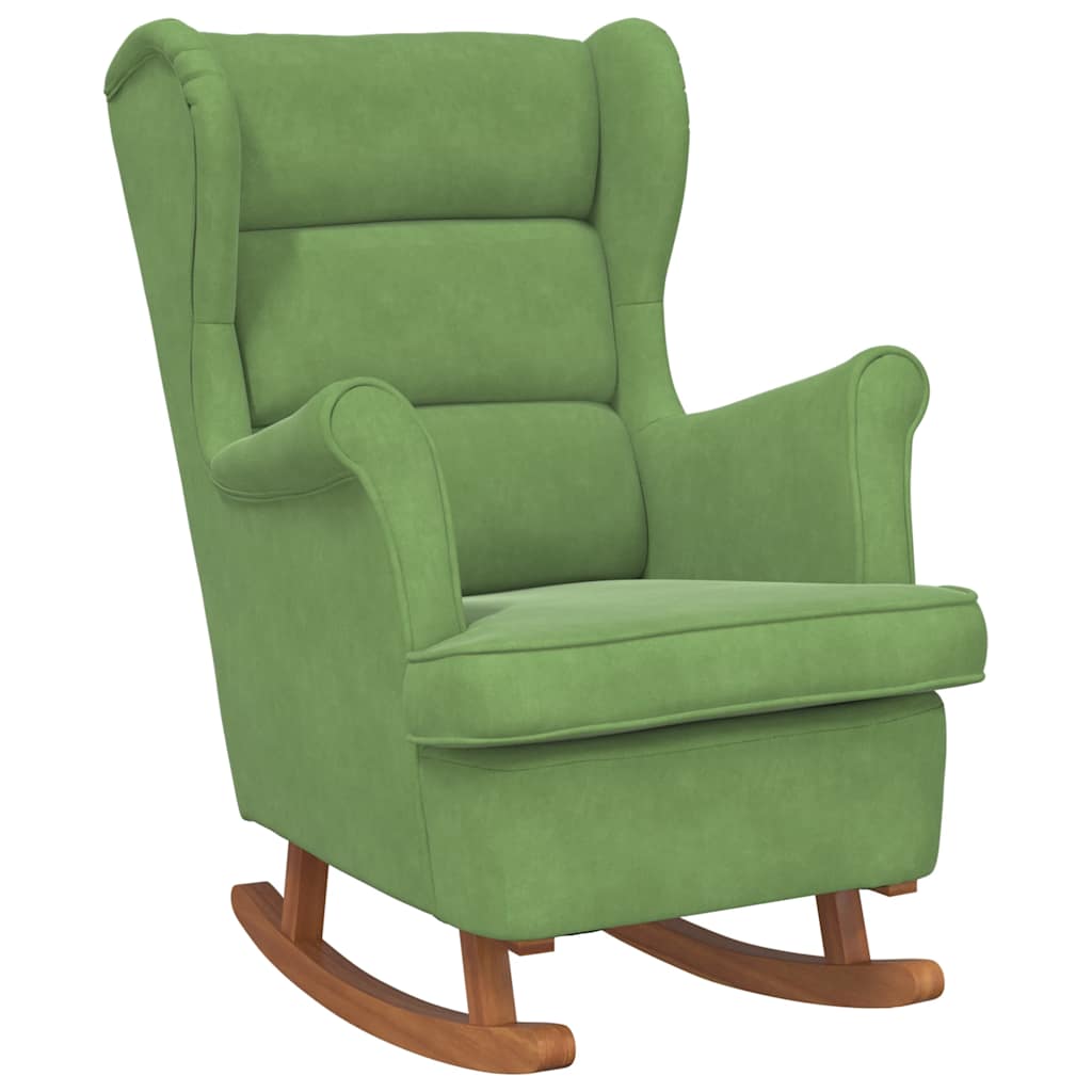 Schommelstoel met oorleuning lichtgroen fluweel massief hout is nu te koop bij PeponiXL, paradijselijk wonen!