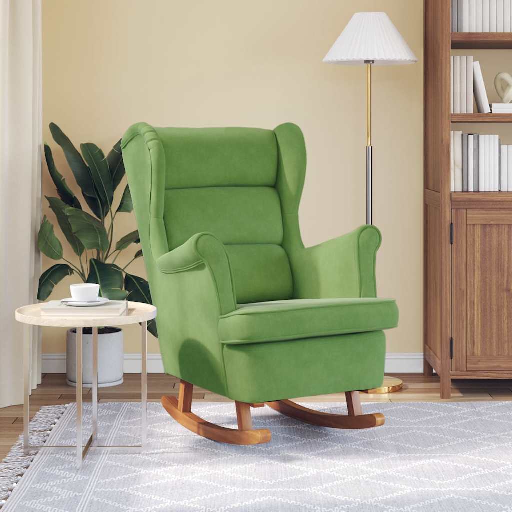 Schommelstoel met oorleuning lichtgroen fluweel massief hout is nu te koop bij PeponiXL, paradijselijk wonen!