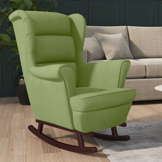 Schommelstoel met oorleuning lichtgroen fluweel massief hout is nu te koop bij PeponiXL, paradijselijk wonen!