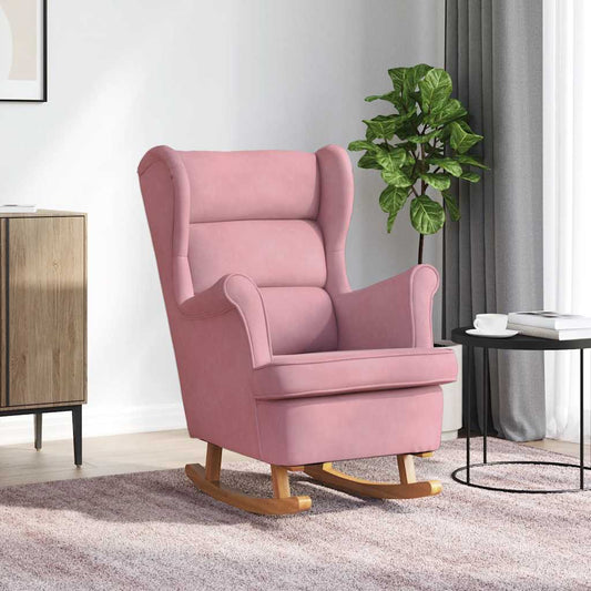 Schommelstoel met oorleuning roze fluweel massief hout is nu te koop bij PeponiXL, paradijselijk wonen!