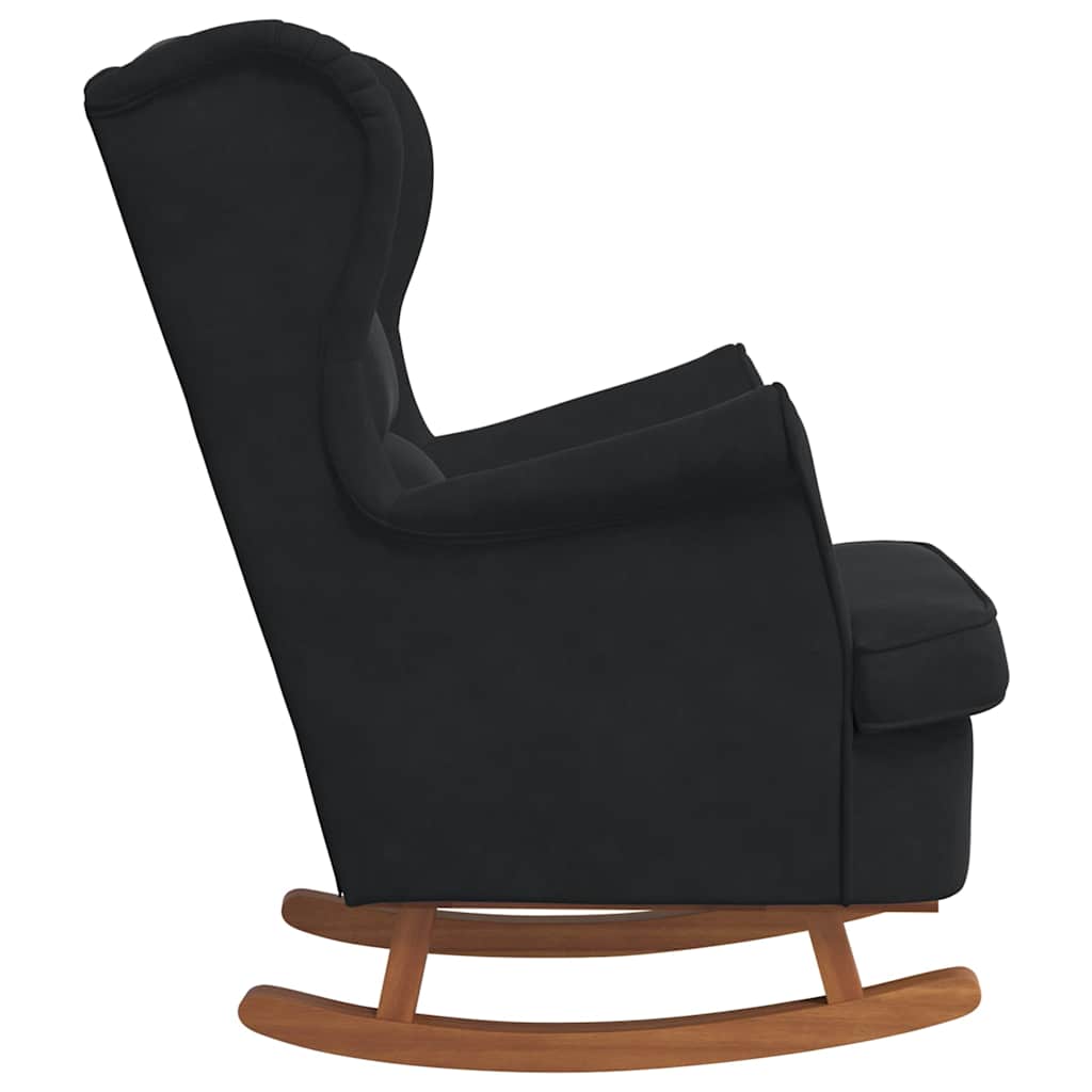 Schommelstoel met oorleuning zwart fluweel massief hout is nu te koop bij PeponiXL, paradijselijk wonen!