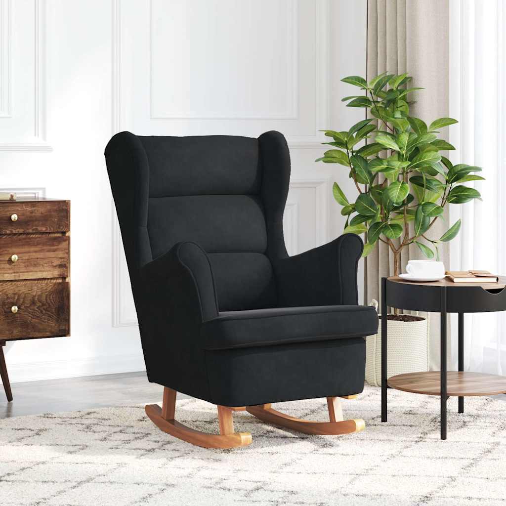 Schommelstoel met oorleuning zwart fluweel massief hout is nu te koop bij PeponiXL, paradijselijk wonen!