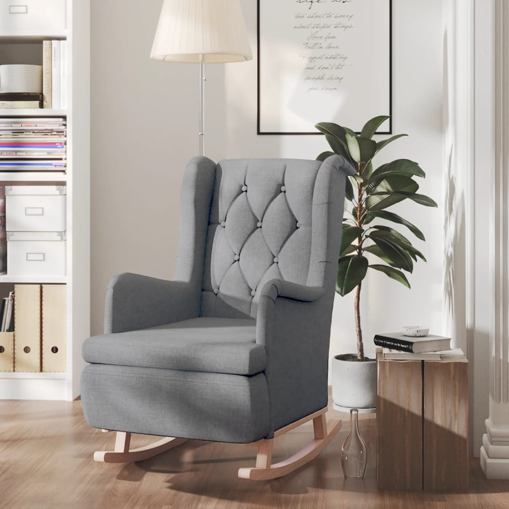 Fauteuil met massief rubberwood schommelpoten stof lichtgrijs is nu te koop bij PeponiXL, paradijselijk wonen!