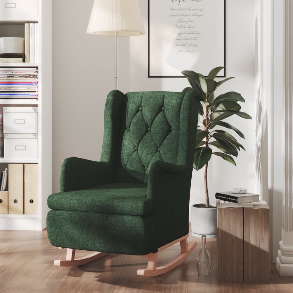 Fauteuil met massief rubberwood schommelpoten stof donkergroen is nu te koop bij PeponiXL, paradijselijk wonen!