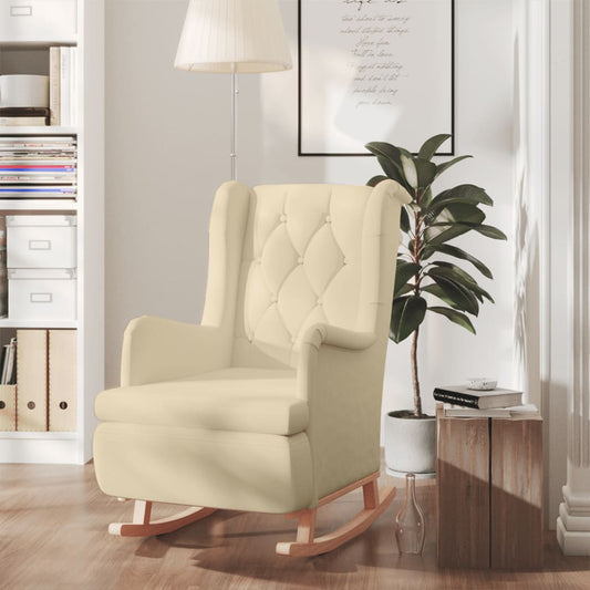 Fauteuil met massief rubberwood schommelpoten stof crèmekleurig is nu te koop bij PeponiXL, paradijselijk wonen!