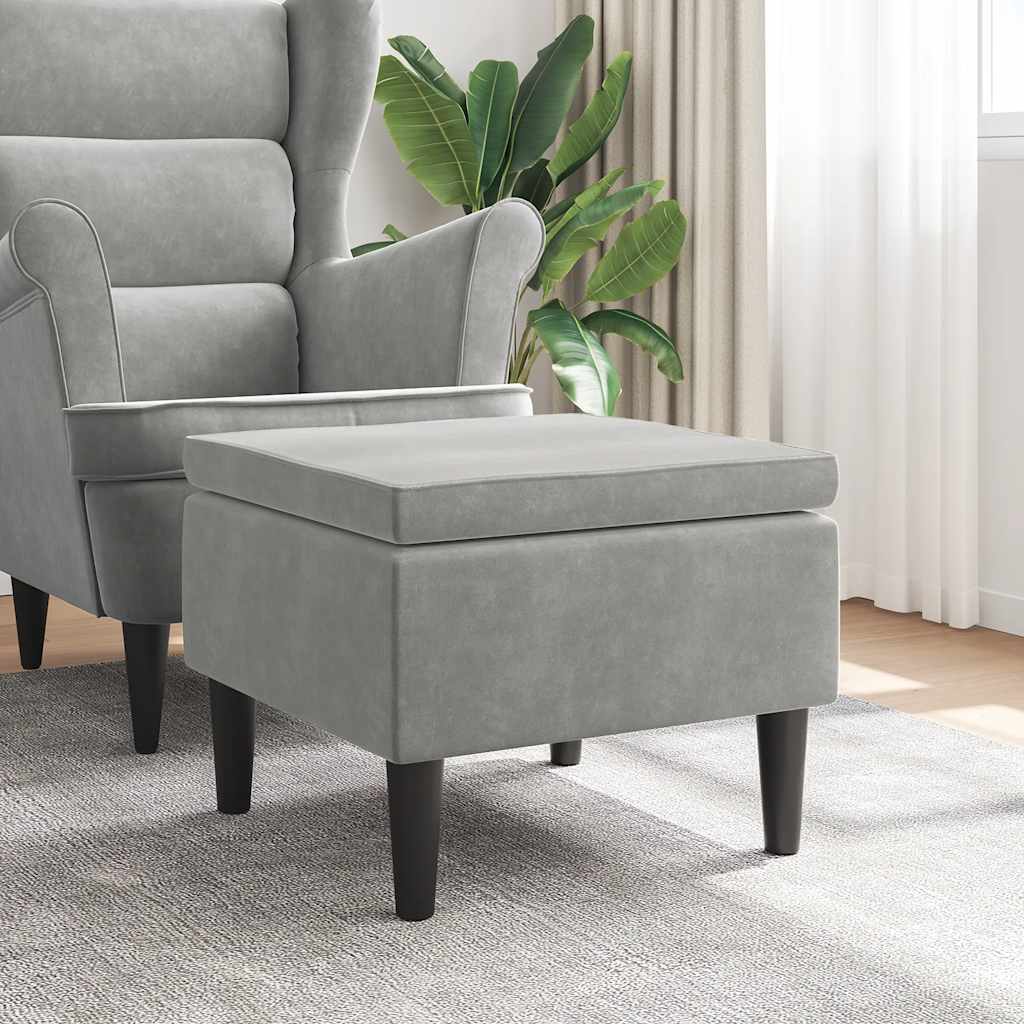 Kruk met houten poten lichtgrijs fluweel is nu te koop bij PeponiXL, paradijselijk wonen!