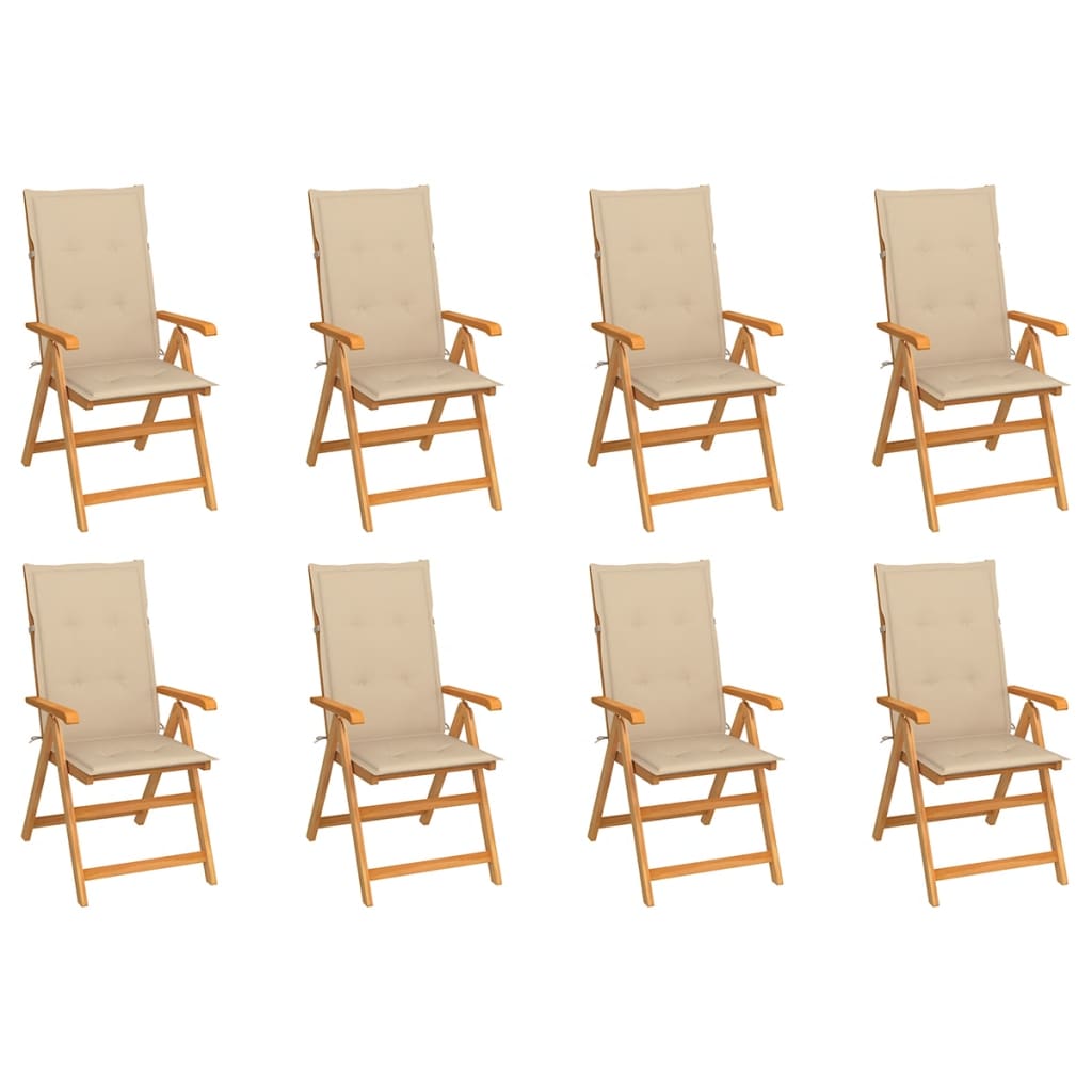 Tuinstoelen 8 st verstelbaar met kussens massief teakhout is nu te koop bij PeponiXL, paradijselijk wonen!