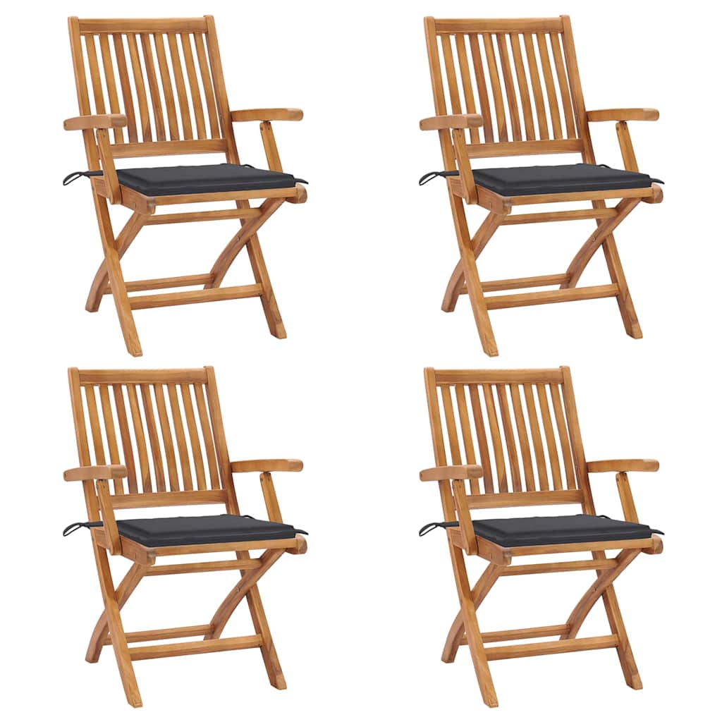 Tuinstoelen 4 st inklapbaar met kussens massief teakhout is nu te koop bij PeponiXL, paradijselijk wonen!