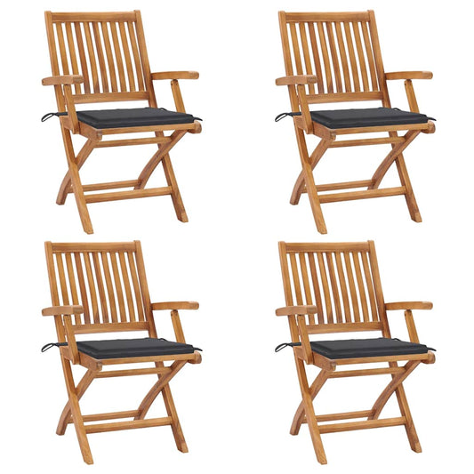 Tuinstoelen 4 st inklapbaar met kussens massief teakhout is nu te koop bij PeponiXL, paradijselijk wonen!
