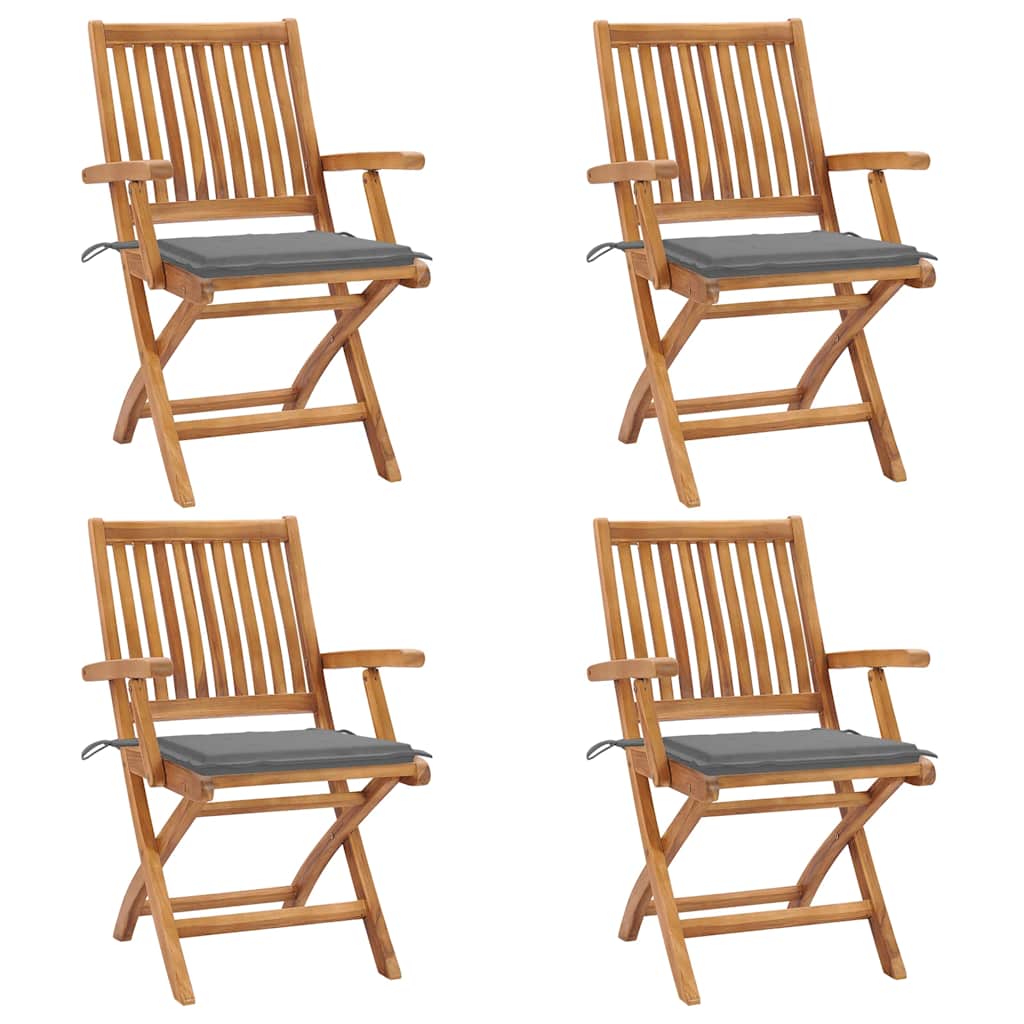 Tuinstoelen 4 st inklapbaar met kussens massief teakhout is nu te koop bij PeponiXL, paradijselijk wonen!