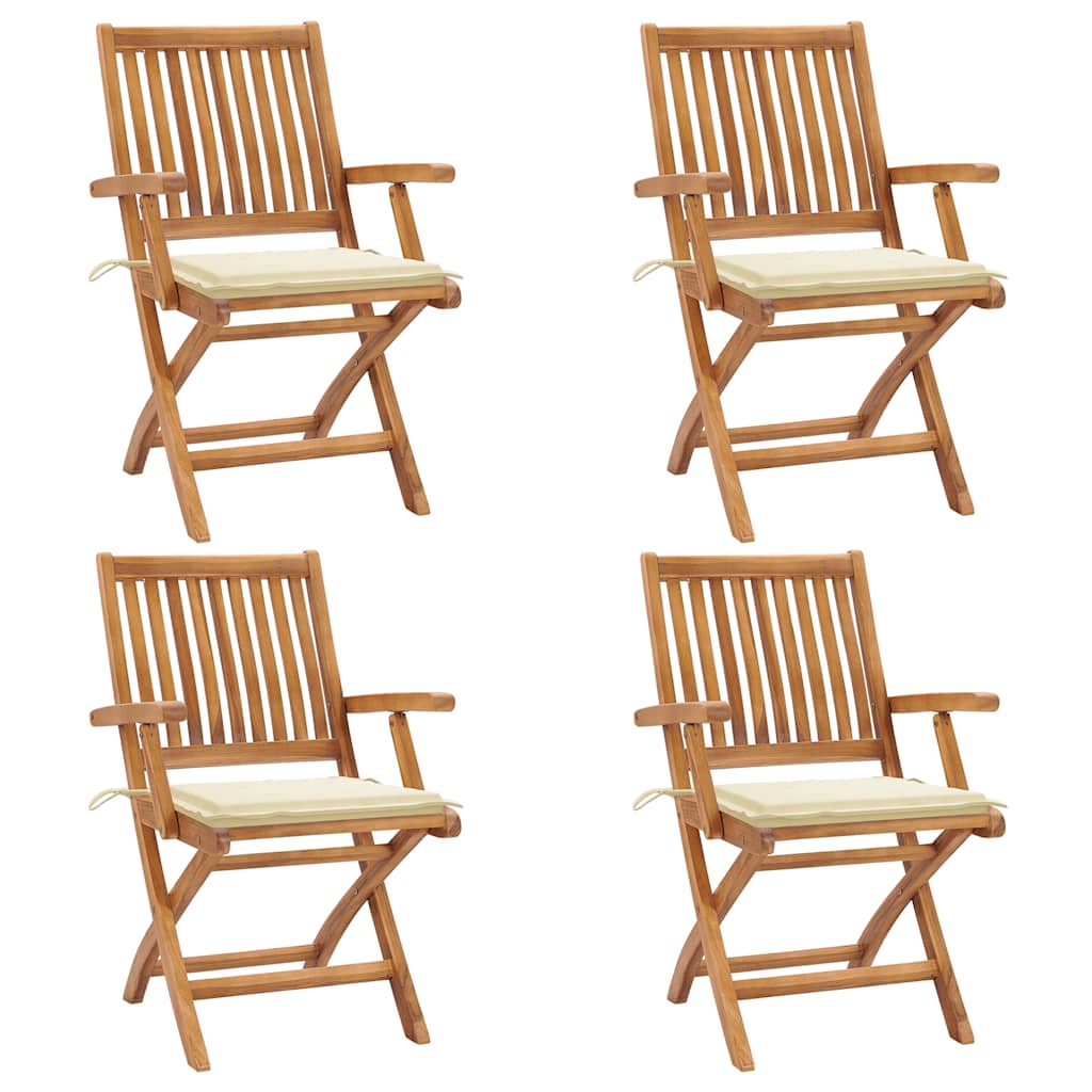 Tuinstoelen 4 st inklapbaar met kussens massief teakhout is nu te koop bij PeponiXL, paradijselijk wonen!