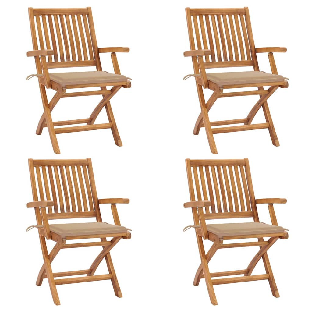 Tuinstoelen 4 st inklapbaar met kussens massief teakhout is nu te koop bij PeponiXL, paradijselijk wonen!