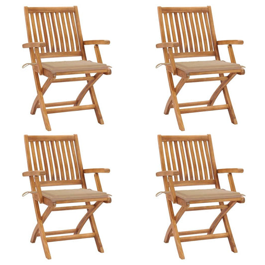 Tuinstoelen 4 st inklapbaar met kussens massief teakhout is nu te koop bij PeponiXL, paradijselijk wonen!