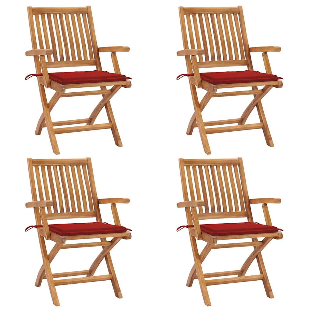 Tuinstoelen 4 st inklapbaar met kussens massief teakhout is nu te koop bij PeponiXL, paradijselijk wonen!