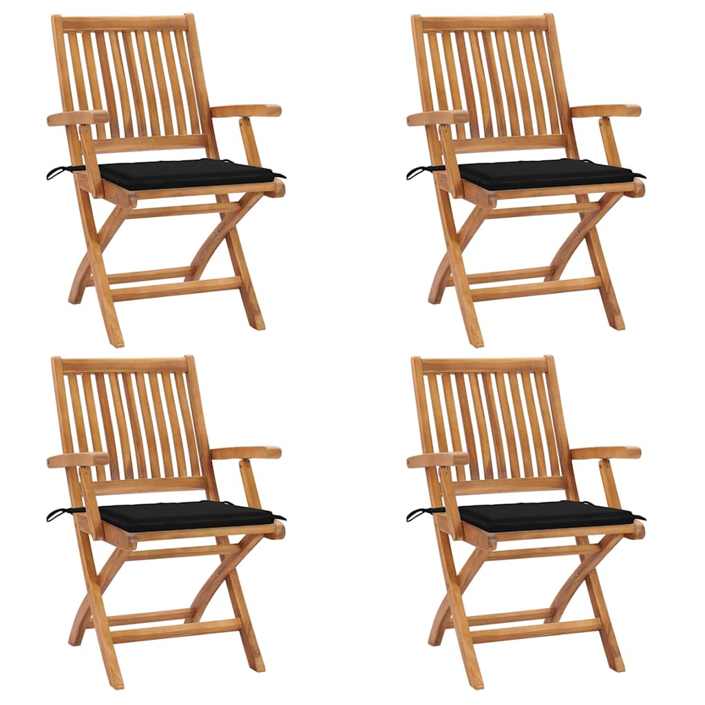 Tuinstoelen 4 st inklapbaar met kussens massief teakhout is nu te koop bij PeponiXL, paradijselijk wonen!
