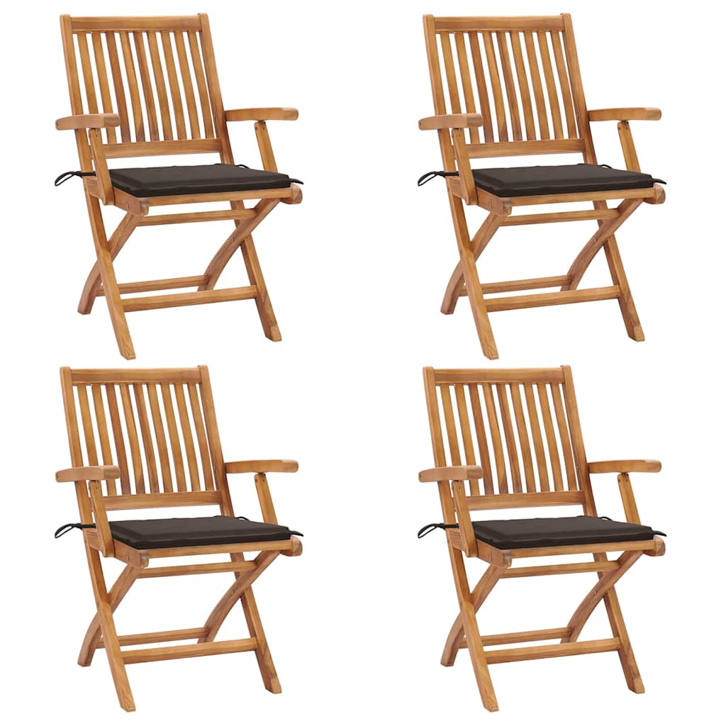 Tuinstoelen 4 st inklapbaar met kussens massief teakhout is nu te koop bij PeponiXL, paradijselijk wonen!
