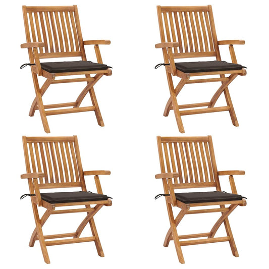 Tuinstoelen 4 st inklapbaar met kussens massief teakhout is nu te koop bij PeponiXL, paradijselijk wonen!