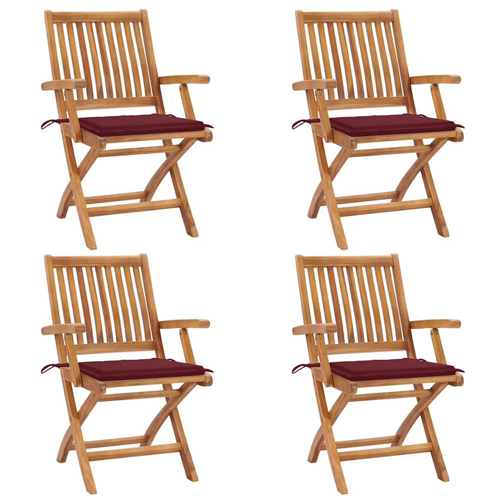 Tuinstoelen 4 st inklapbaar met kussens massief teakhout is nu te koop bij PeponiXL, paradijselijk wonen!