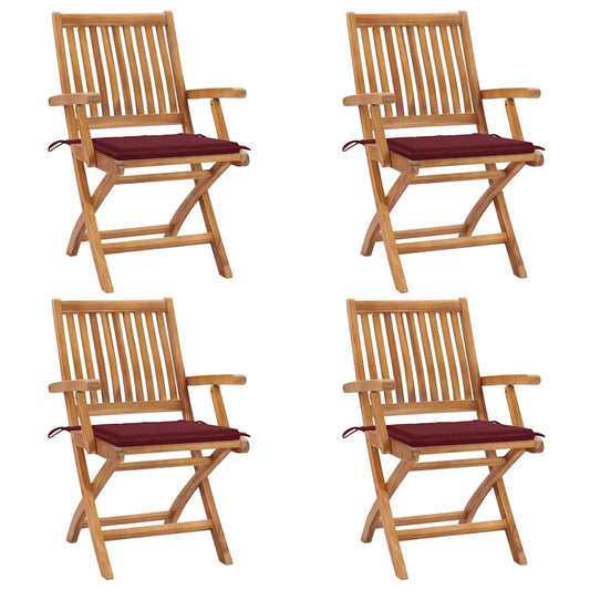 Tuinstoelen 4 st inklapbaar met kussens massief teakhout is nu te koop bij PeponiXL, paradijselijk wonen!