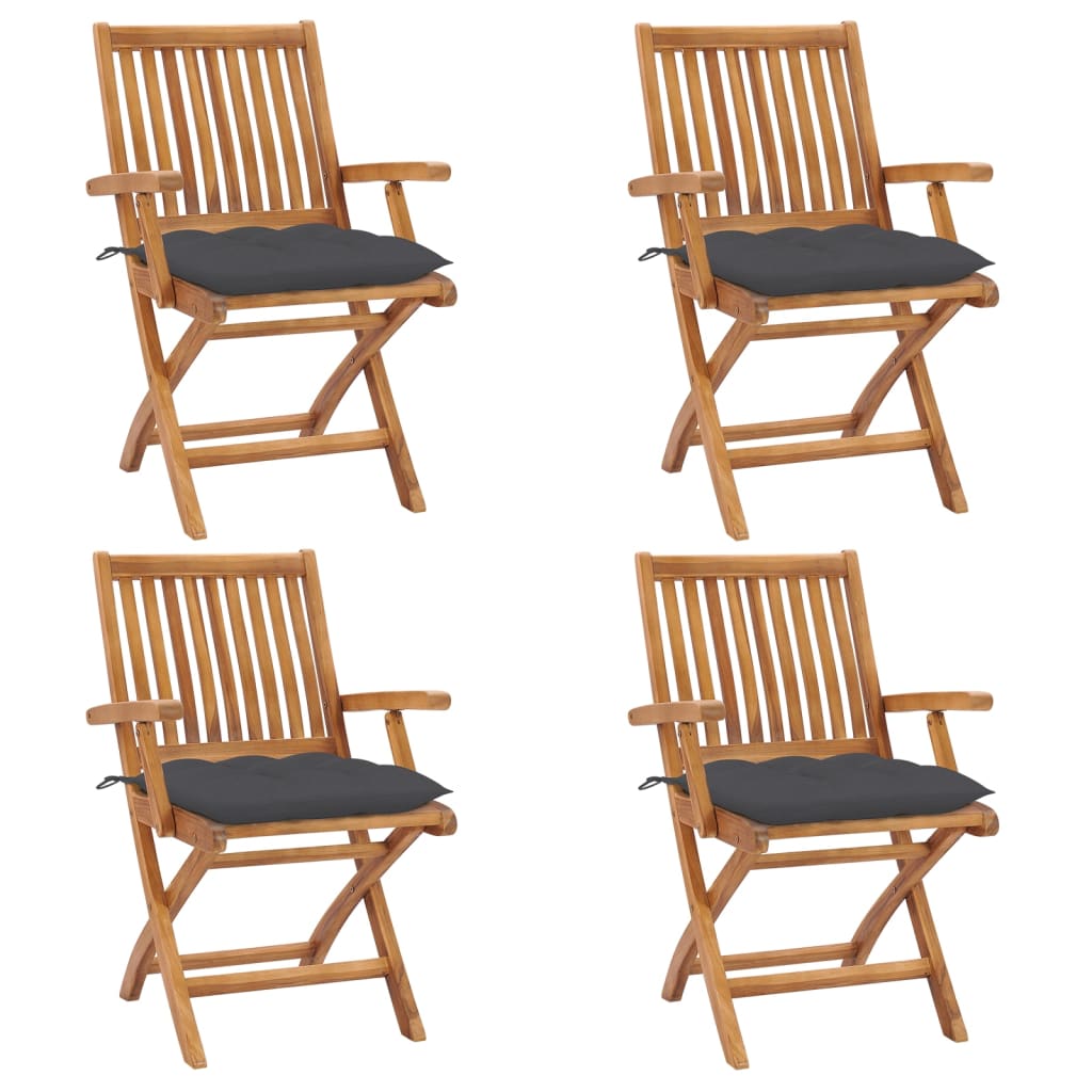 Tuinstoelen 4 st inklapbaar met kussens massief teakhout is nu te koop bij PeponiXL, paradijselijk wonen!