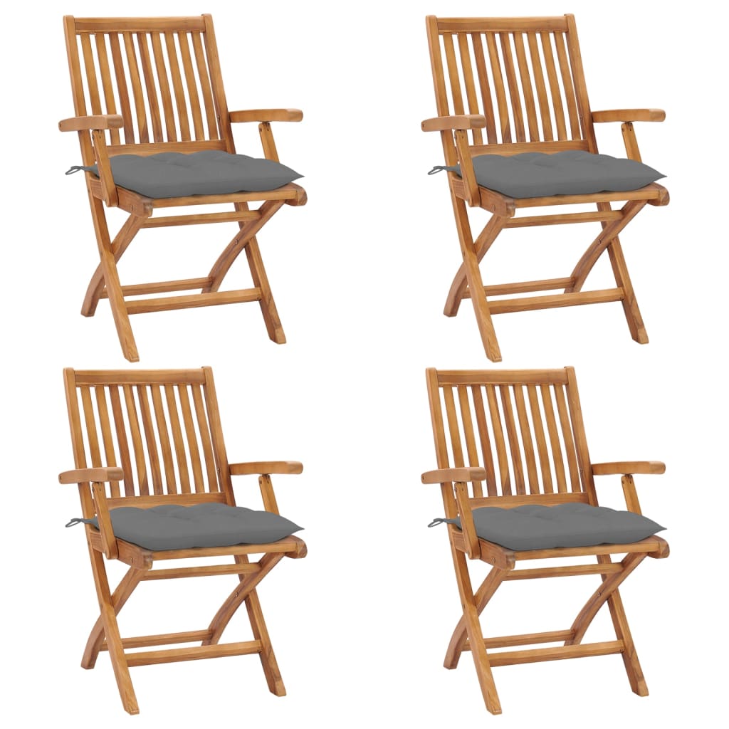 Tuinstoelen 4 st inklapbaar met kussens massief teakhout is nu te koop bij PeponiXL, paradijselijk wonen!