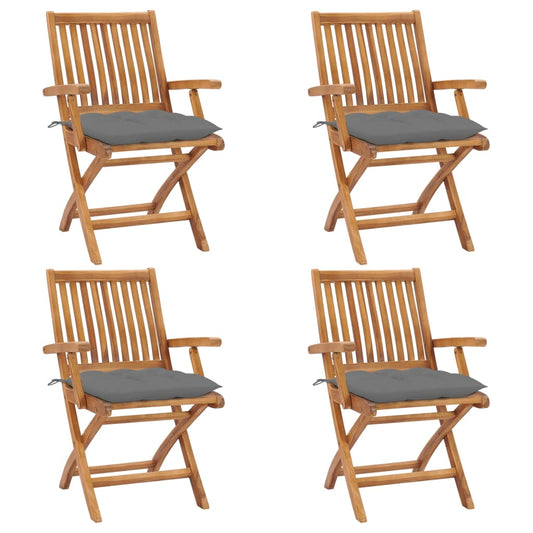 Tuinstoelen 4 st inklapbaar met kussens massief teakhout is nu te koop bij PeponiXL, paradijselijk wonen!