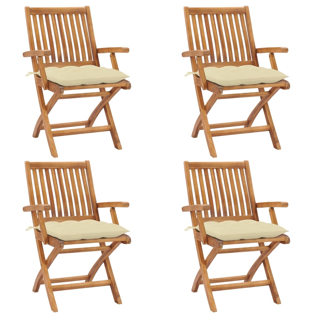Tuinstoelen 4 st inklapbaar met kussens massief teakhout is nu te koop bij PeponiXL, paradijselijk wonen!