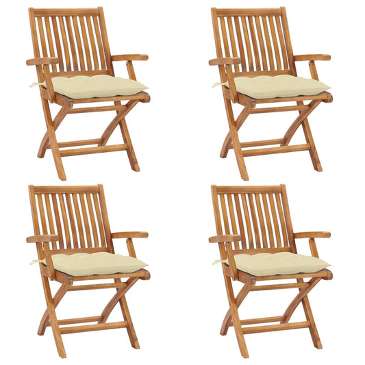 Tuinstoelen 4 st inklapbaar met kussens massief teakhout is nu te koop bij PeponiXL, paradijselijk wonen!