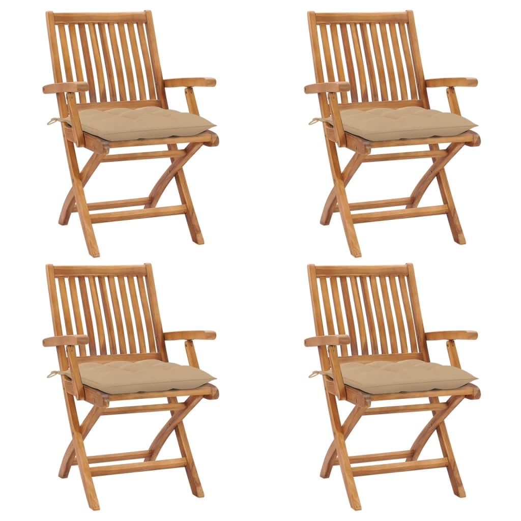 Tuinstoelen 4 st inklapbaar met kussens massief teakhout is nu te koop bij PeponiXL, paradijselijk wonen!