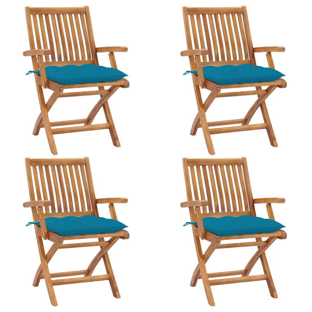Tuinstoelen 4 st inklapbaar met kussens massief teakhout is nu te koop bij PeponiXL, paradijselijk wonen!