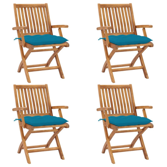 Tuinstoelen 4 st inklapbaar met kussens massief teakhout is nu te koop bij PeponiXL, paradijselijk wonen!