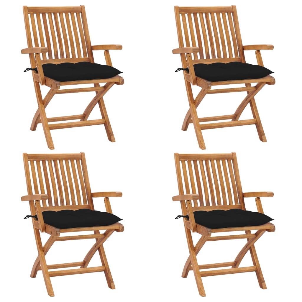 Tuinstoelen 4 st inklapbaar met kussens massief teakhout is nu te koop bij PeponiXL, paradijselijk wonen!