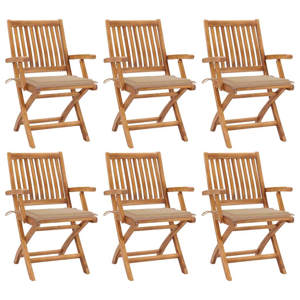 Tuinstoelen 6 st inklapbaar met kussens massief teakhout is nu te koop bij PeponiXL, paradijselijk wonen!